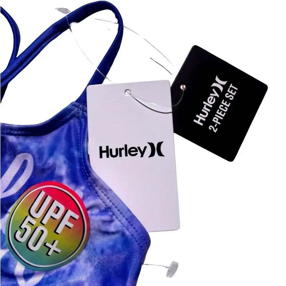 Hurley Girls 2-Piece Tie-Dye Bikini Set Size 6 Medium Blue UPF 50+ NWT